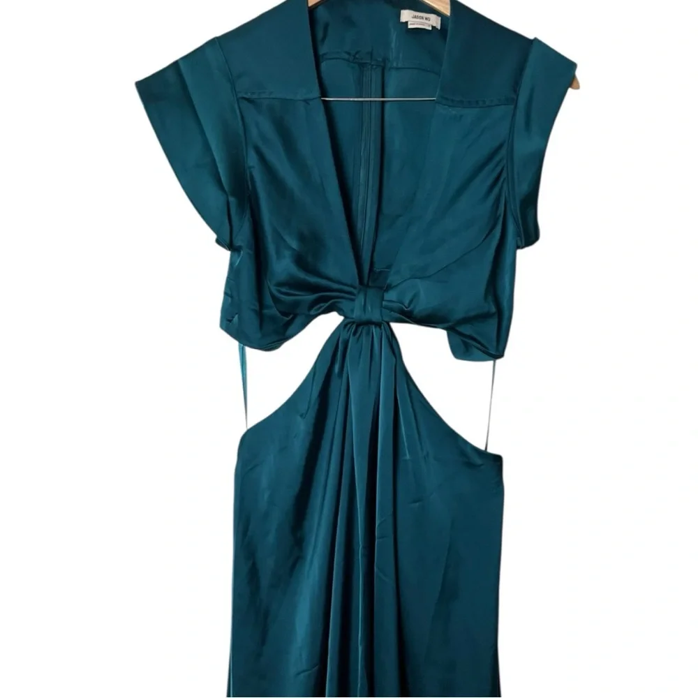 Jason Wu Satin Midi Teal Green Cutout Dress M - Picture 11 of 15